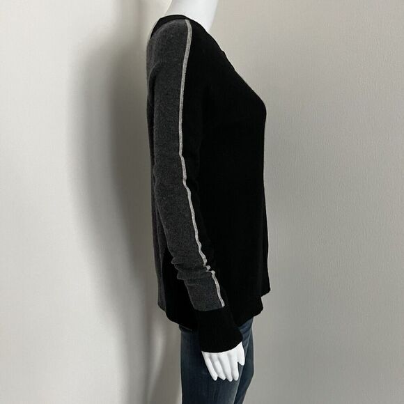 White + Warren Women's Sweater Size S 100% Cashmere Black Gray Color Block - Picture 6 of 7